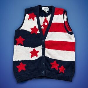 Vintage Talbots Sweater Vest Cardigan Women's Size PP Red White Blue USA Flag